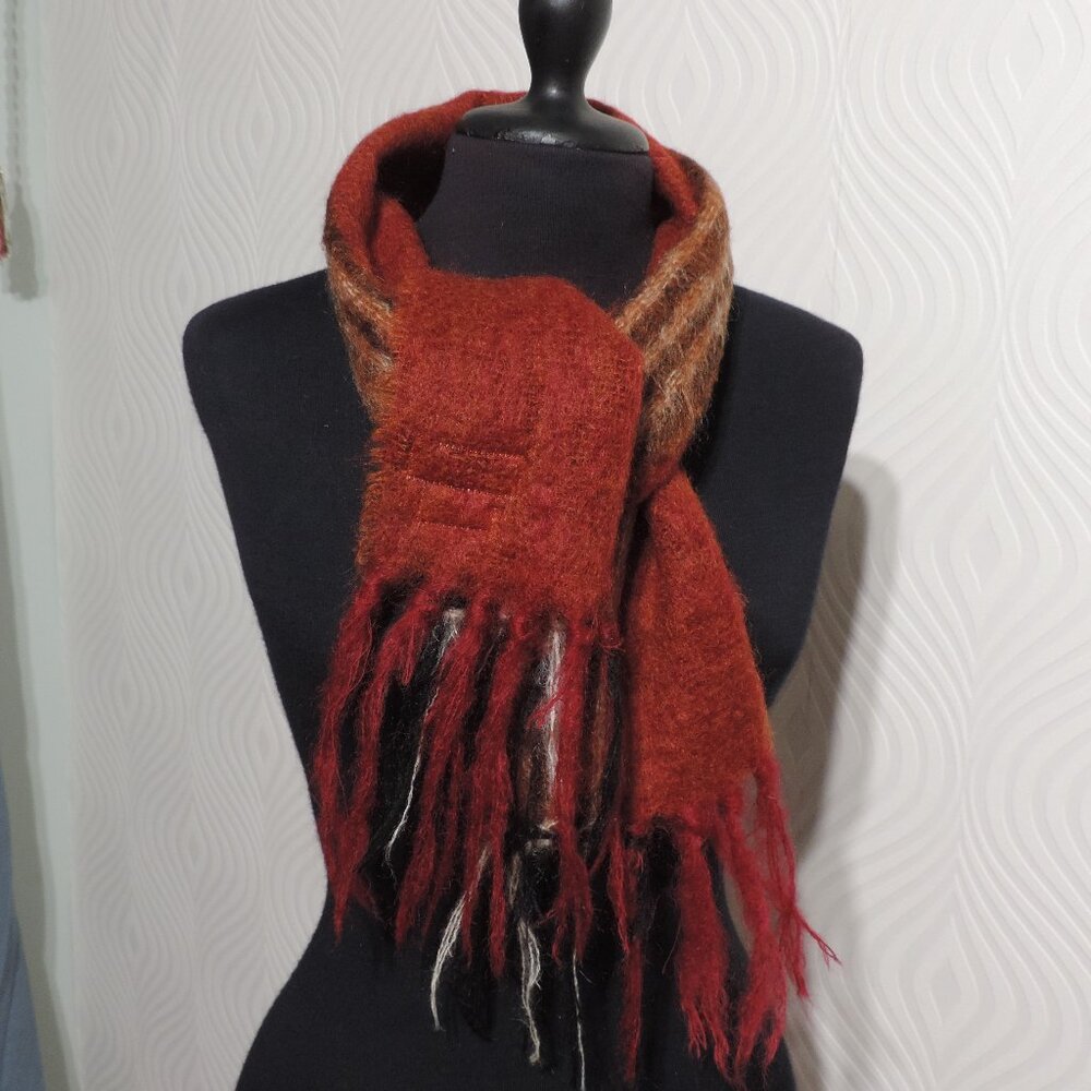 Vintage EnglishMohair Wool blend Merlot stripe scarf Made for Woodward & Lothrop